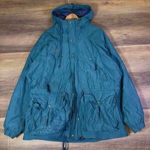 Vintage Columbia Sportswear Hooded Jacket Men's L Teal Fleece Lined‎ 90s